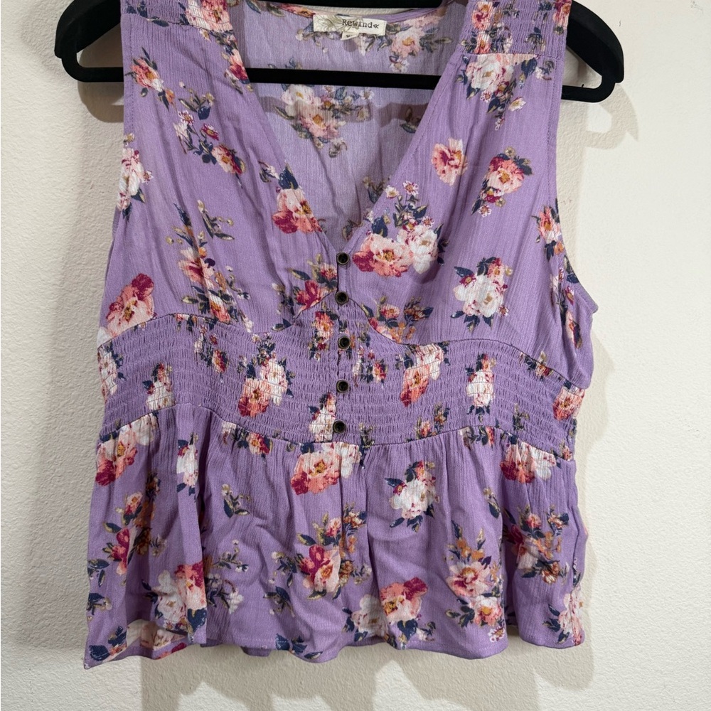 Rewind Purple Smocked Ruffled Blouse